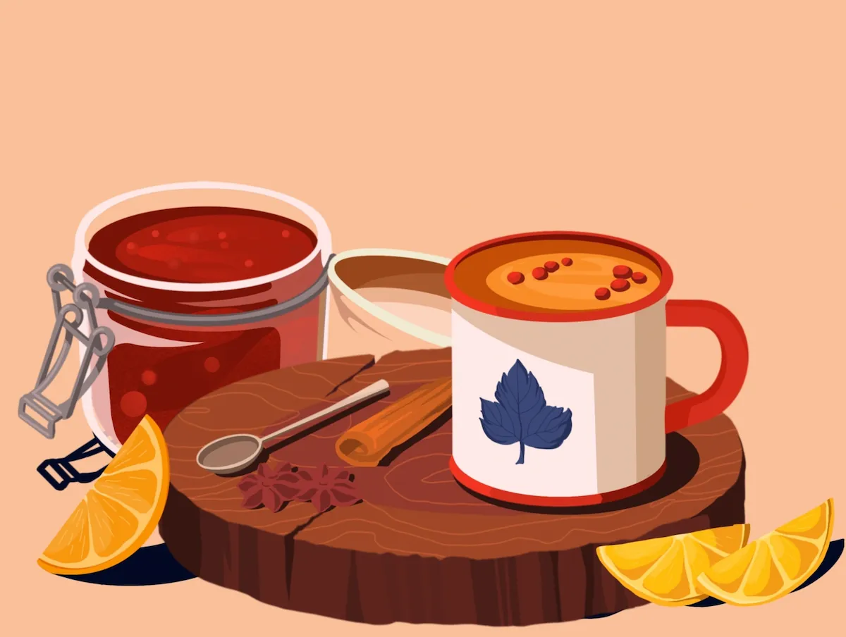 Tea and jam illustration